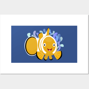 Cute happy clownfish anenome cartoon Posters and Art